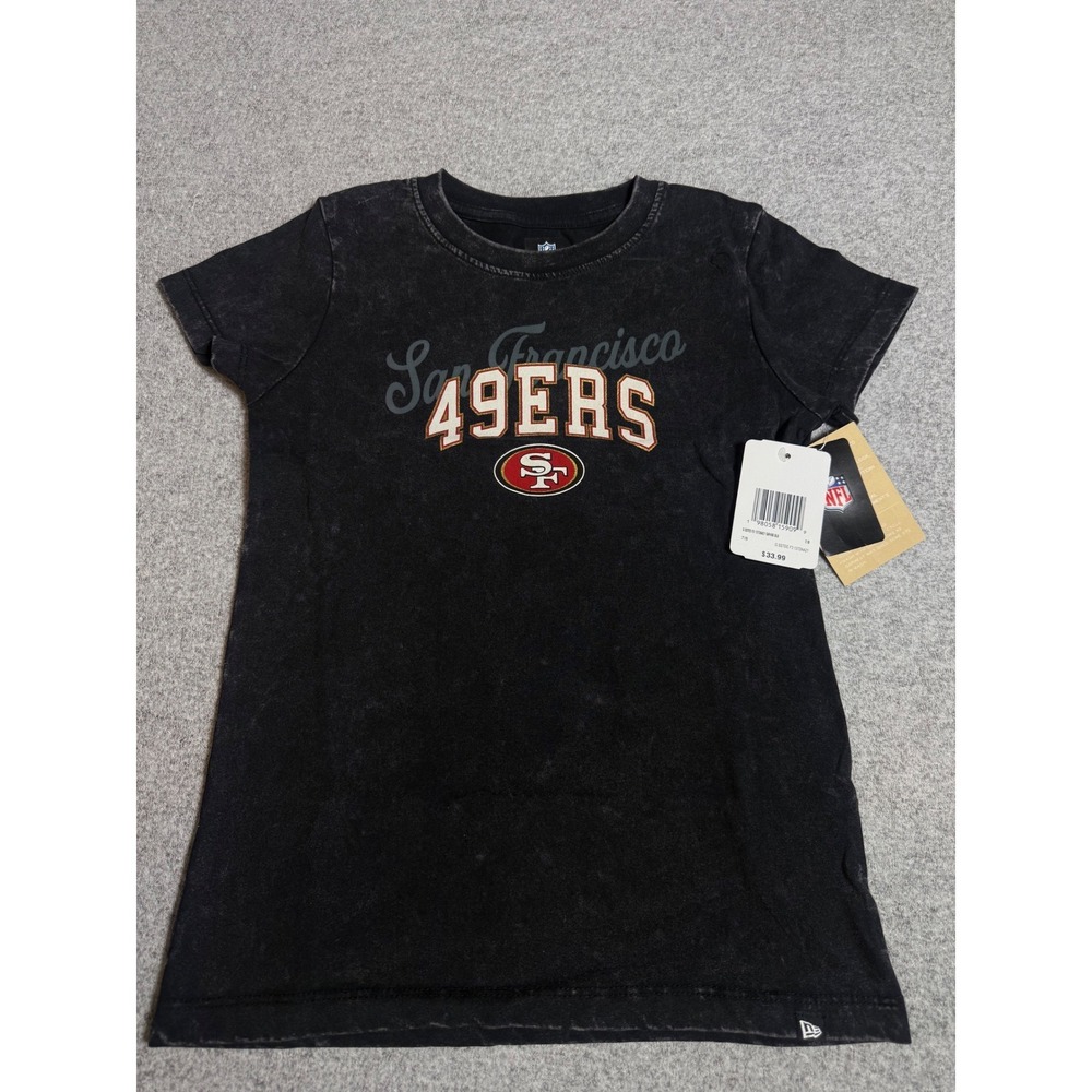 New Era NFL San‎ Francisco 49ers Girls Acid Wash Glitter T-Shirt Black Size 7/8